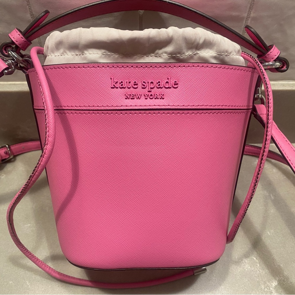 Kate Spade Cameron Street Bucket Pink Leather Drawstring Crossbody Bag
